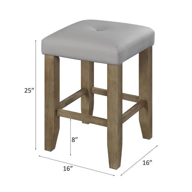 Alt view image 3 of 5 - Set of 2 PU Leather Upholstered Counter Height Stools, Gray and Oak
