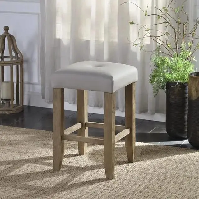 Alt view image 2 of 5 - Set of 2 PU Leather Upholstered Counter Height Stools, Gray and Oak