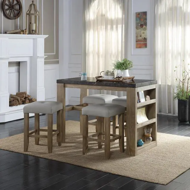Alt view image 5 of 5 - Set of 2 PU Leather Upholstered Counter Height Stools, Gray and Oak