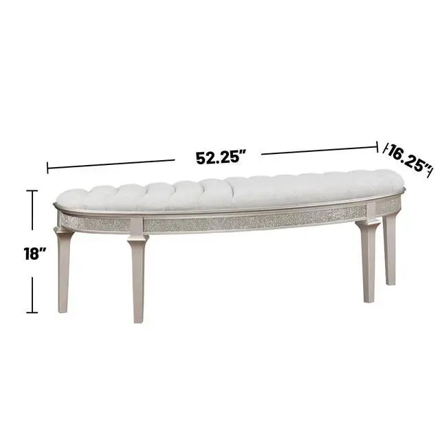 Alt view image 3 of 6 - Curved Fabric Upholstered Bench, Silver Oak and Ivory