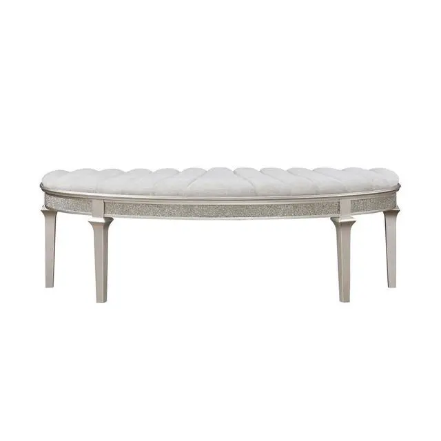 Alt view image 4 of 6 - Curved Fabric Upholstered Bench, Silver Oak and Ivory