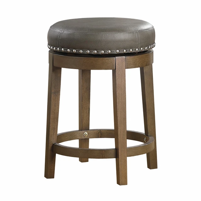 Alt view image 2 of 6 - Bara 25 Inch Swivel Counter Stool Gray Round Faux Leather, Brown, Set of 2