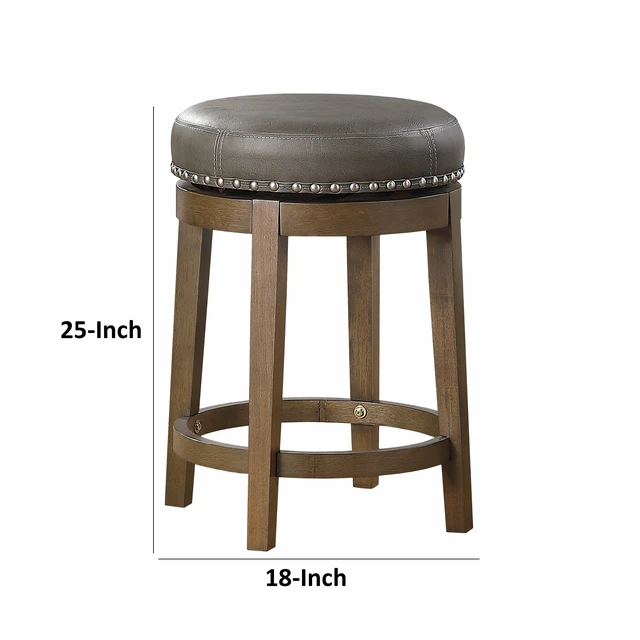Alt view image 5 of 6 - Bara 25 Inch Swivel Counter Stool Gray Round Faux Leather, Brown, Set of 2