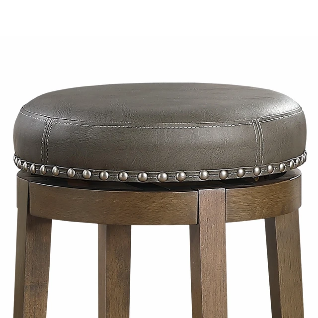 Alt view image 3 of 6 - Bara 25 Inch Swivel Counter Stool Gray Round Faux Leather, Brown, Set of 2
