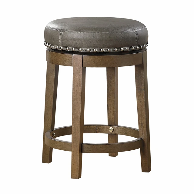 Alt view image 4 of 6 - Bara 25 Inch Swivel Counter Stool Gray Round Faux Leather, Brown, Set of 2