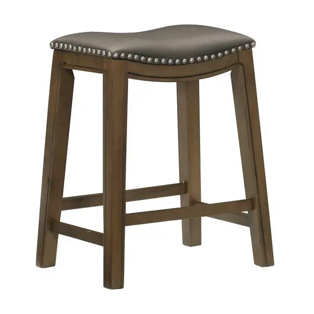 Alt view image 2 of 6 - Miel 26 Inch Counter Height Stool, Gray Faux Leather Seat, Brown Solid Wood