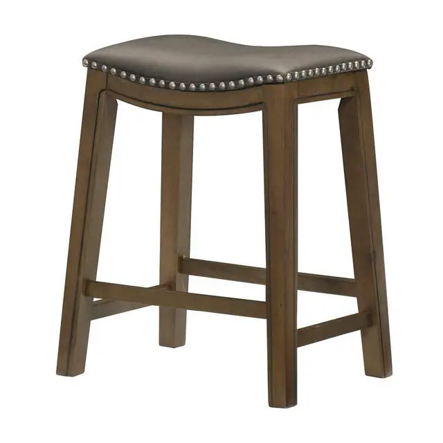 Alt view image 4 of 6 - Miel 26 Inch Counter Height Stool, Gray Faux Leather Seat, Brown Solid Wood