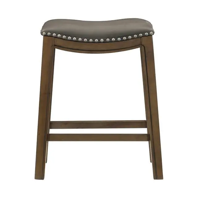 Alt view image 5 of 6 - Miel 26 Inch Counter Height Stool, Gray Faux Leather Seat, Brown Solid Wood