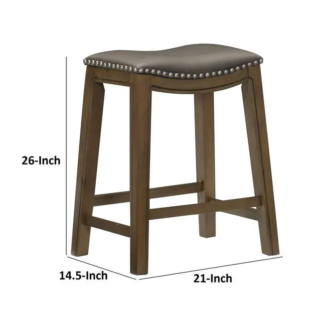 Alt view image 6 of 6 - Miel 26 Inch Counter Height Stool, Gray Faux Leather Seat, Brown Solid Wood