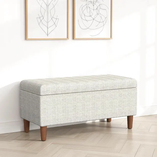 Alt view image 2 of 6 - Zia Accent Storage Bench, Cream Chevron Woven Fabric, Brown, 36 Inch