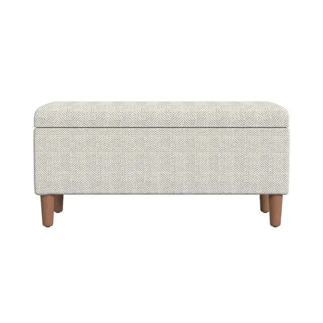 Alt view image 3 of 6 - Zia Accent Storage Bench, Cream Chevron Woven Fabric, Brown, 36 Inch