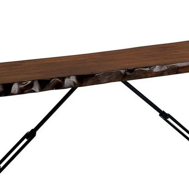 Alt view image 3 of 5 - Rectangular Metal Frame Bench with Wooden Seat, Black and Brown