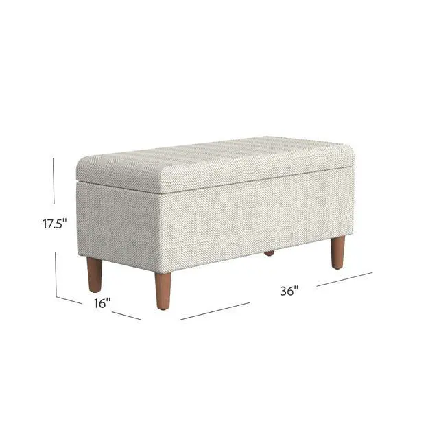Alt view image 6 of 6 - Zia Accent Storage Bench, Cream Chevron Woven Fabric, Brown, 36 Inch