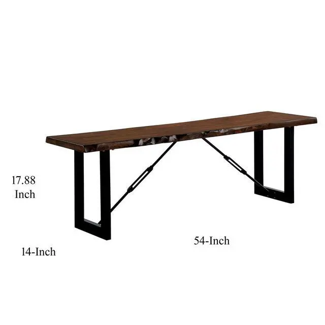 Alt view image 5 of 5 - Rectangular Metal Frame Bench with Wooden Seat, Black and Brown