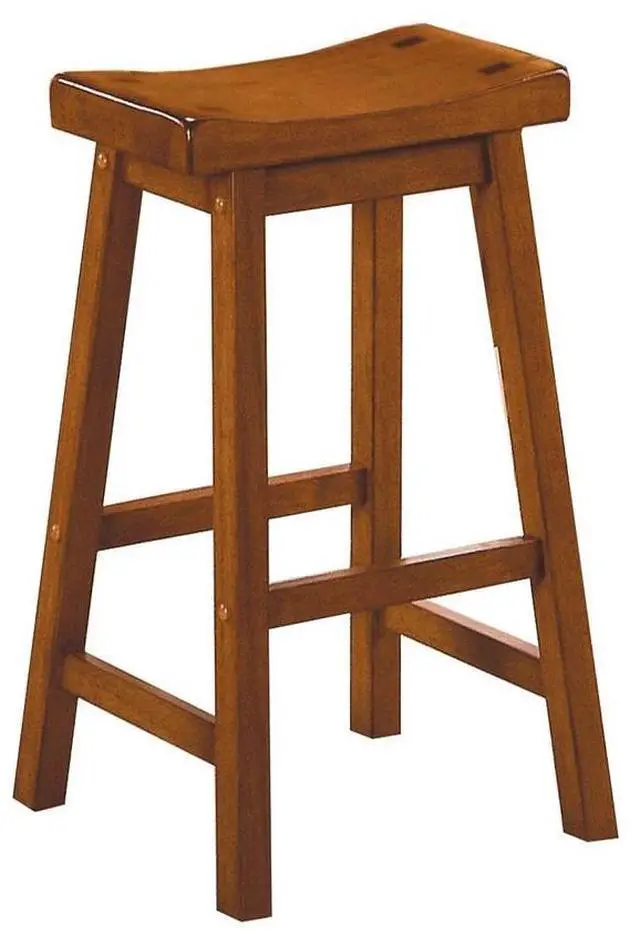 Main image of Wooden 29" Counter Height Stool with Saddle Seat, Oak Brown, Set Of 2