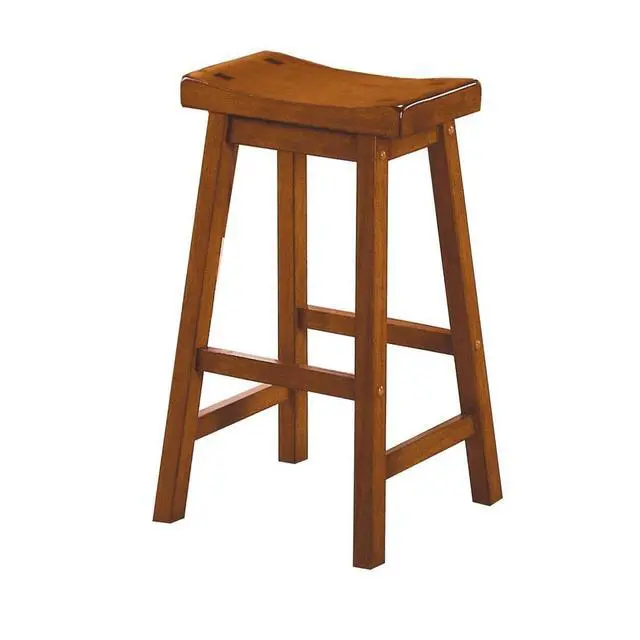 Alt view image 3 of 6 - Wooden 29" Counter Height Stool with Saddle Seat, Oak Brown, Set Of 2