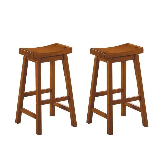 Alt view image 2 of 6 - Wooden 29" Counter Height Stool with Saddle Seat, Oak Brown, Set Of 2