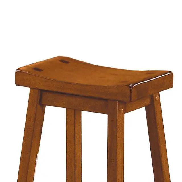 Alt view image 6 of 6 - Wooden 29" Counter Height Stool with Saddle Seat, Oak Brown, Set Of 2