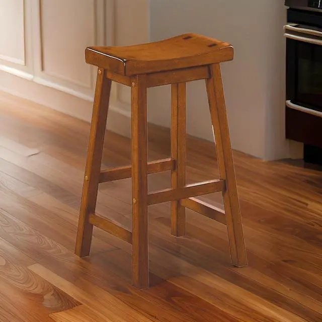 Alt view image 5 of 6 - Wooden 29" Counter Height Stool with Saddle Seat, Oak Brown, Set Of 2