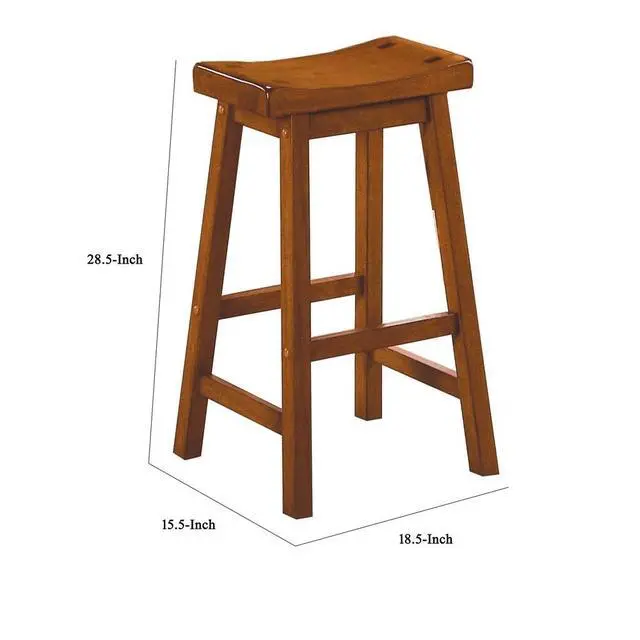 Alt view image 4 of 6 - Wooden 29" Counter Height Stool with Saddle Seat, Oak Brown, Set Of 2