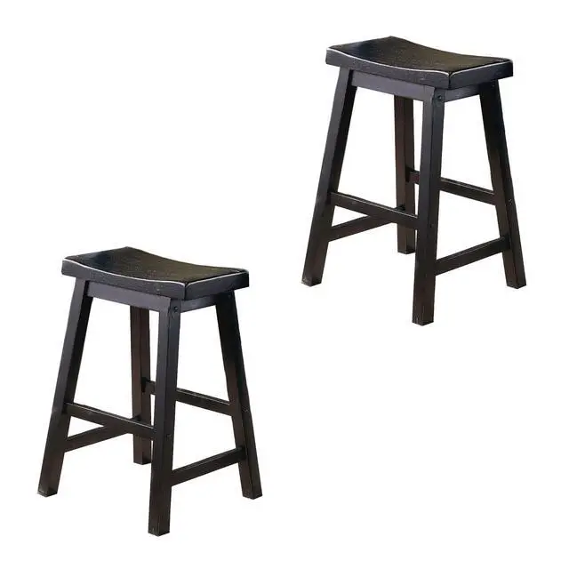 Alt view image 2 of 5 - Wooden 24" Counter Height Stool with Saddle Seat, Black, Set of 2