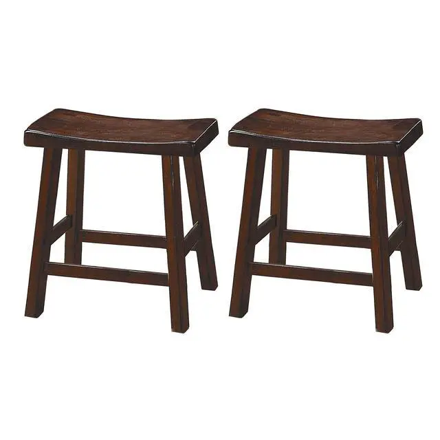 Alt view image 4 of 5 - Wooden 18" Counter Height Stool with Saddle Seat, Distressed Cherry, Set Of 2