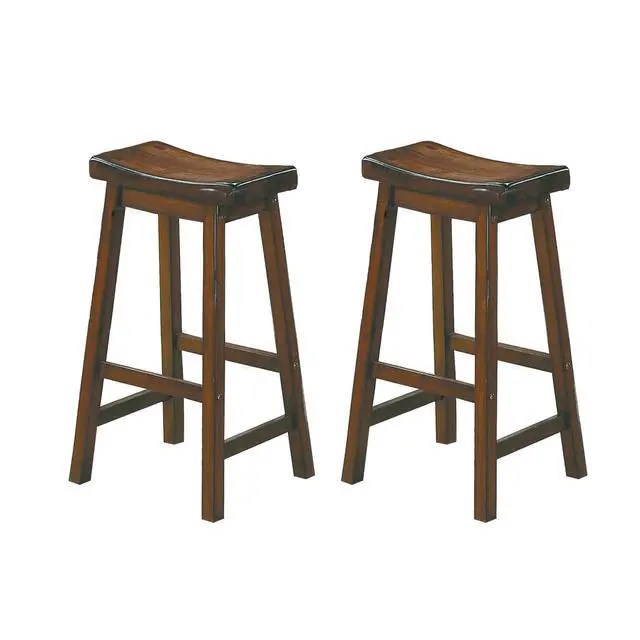 Alt view image 6 of 6 - Wooden 29" Counter Height Stool with Saddle Seat, Distressed Cherry, Set Of 2