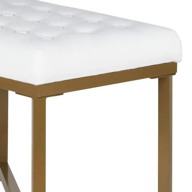 Alt view image 3 of 6 - Metal Framed Bench with Button Tufted Velvet Upholstered Seat, White and Gold