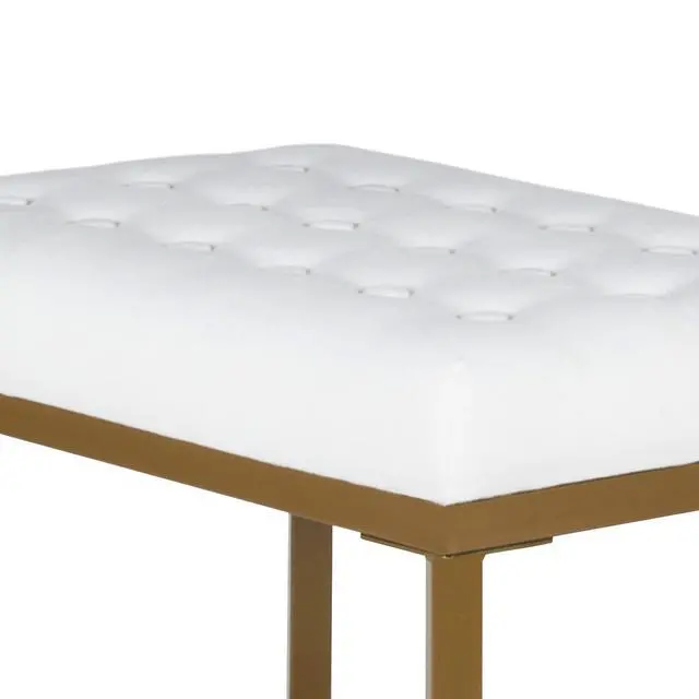 Alt view image 6 of 6 - Metal Framed Bench with Button Tufted Velvet Upholstered Seat, White and Gold