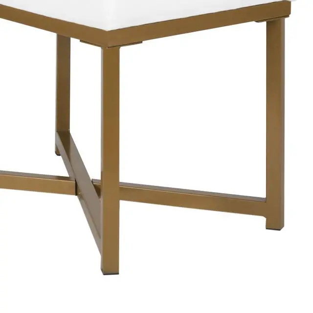 Alt view image 4 of 6 - Metal Framed Bench with Button Tufted Velvet Upholstered Seat, White and Gold