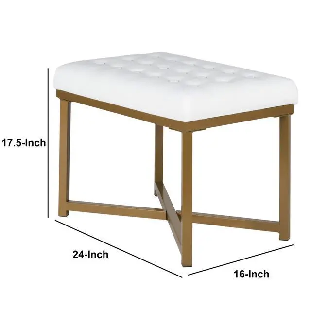 Alt view image 5 of 6 - Metal Framed Bench with Button Tufted Velvet Upholstered Seat, White and Gold
