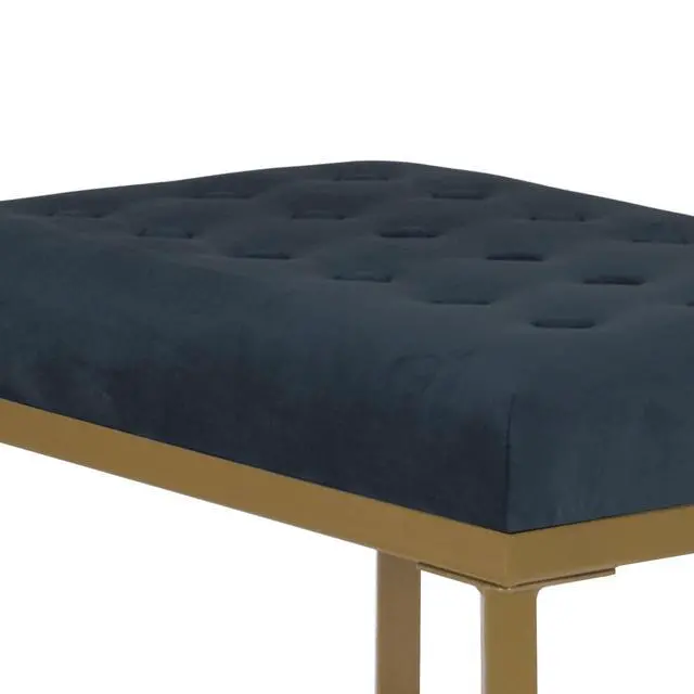 Alt view image 3 of 5 - Metal Framed Bench with Button Tufted Velvet Upholstered Seat, Dark Blue and Gold