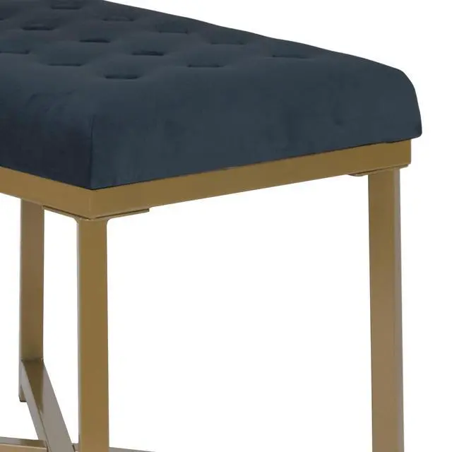 Alt view image 4 of 5 - Metal Framed Bench with Button Tufted Velvet Upholstered Seat, Dark Blue and Gold