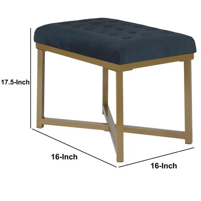 Alt view image 5 of 5 - Metal Framed Bench with Button Tufted Velvet Upholstered Seat, Dark Blue and Gold