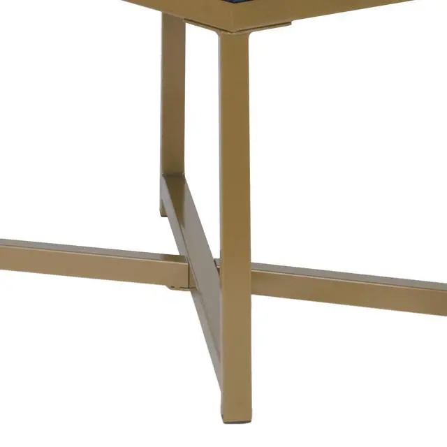 Alt view image 2 of 5 - Metal Framed Bench with Button Tufted Velvet Upholstered Seat, Dark Blue and Gold