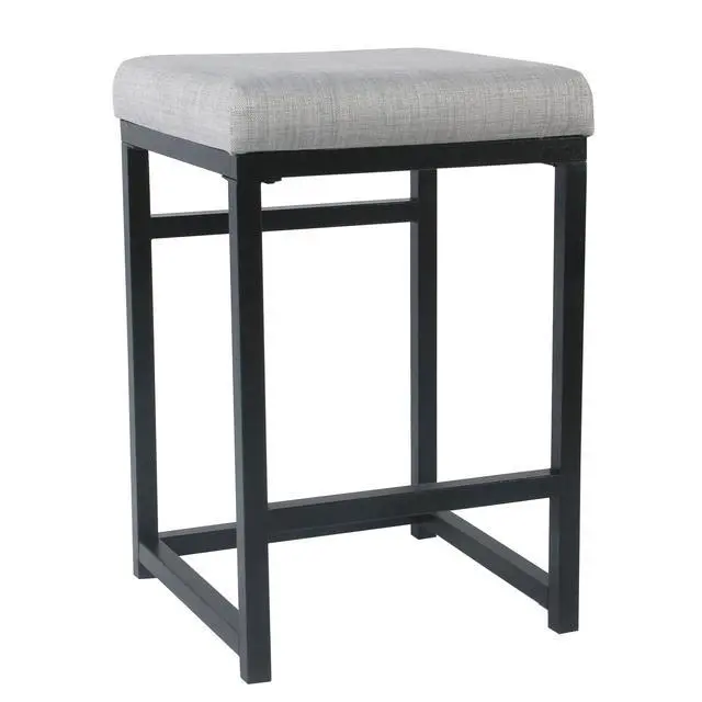 Alt view image 5 of 6 - Open Back Metal Counter Stool with Fabric Upholstered Padded Seat, Gray and Black