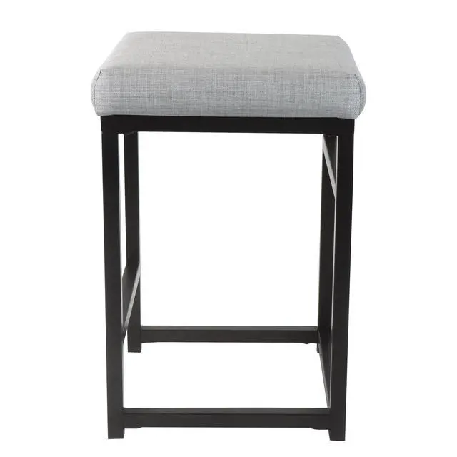 Alt view image 4 of 6 - Open Back Metal Counter Stool with Fabric Upholstered Padded Seat, Gray and Black