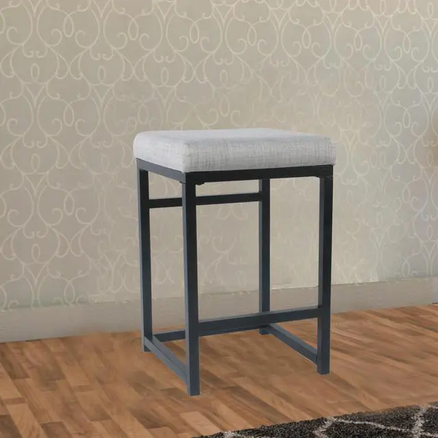 Main image of Open Back Metal Counter Stool with Fabric Upholstered Padded Seat, Gray and Black