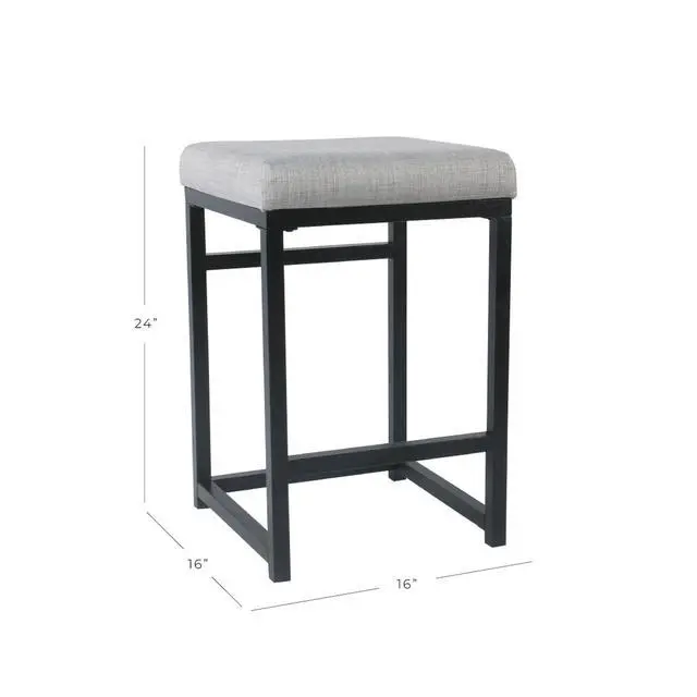 Alt view image 3 of 6 - Open Back Metal Counter Stool with Fabric Upholstered Padded Seat, Gray and Black