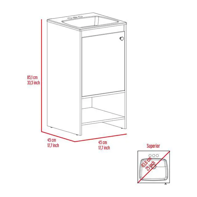 Alt view image 4 of 7 - Jane Bathroom Vanity, Single Door Cabinet, Two Shelves -White