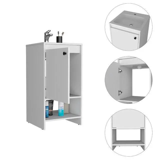 Alt view image 5 of 7 - Jane Bathroom Vanity, Single Door Cabinet, Two Shelves -White