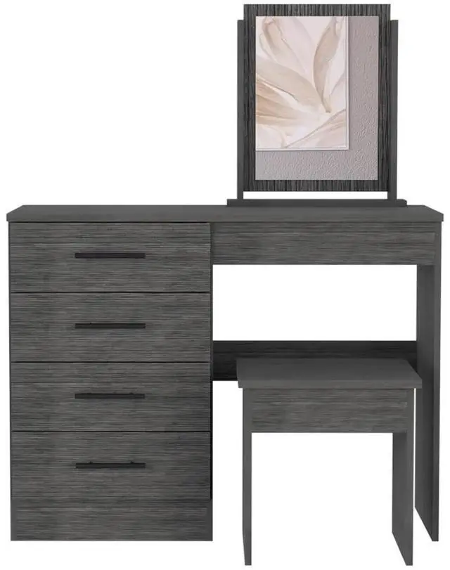 Alt view image 2 of 7 - Kaia Makeup Vanity, Four Drawers, One Mirror, Stool -Smokey Oak