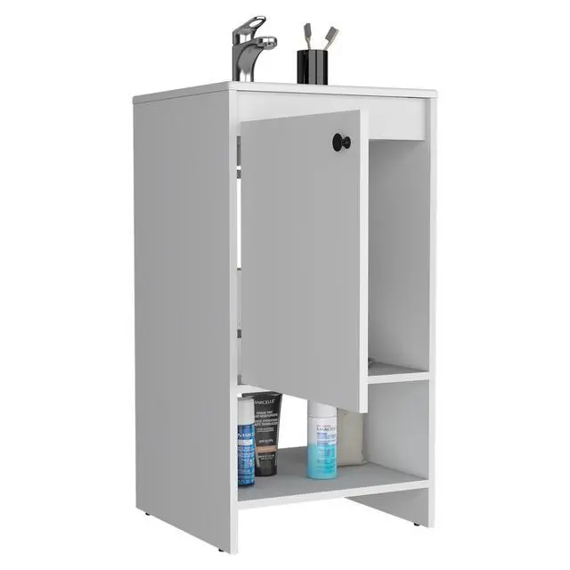 Alt view image 7 of 7 - Jane Bathroom Vanity, Single Door Cabinet, Two Shelves -White