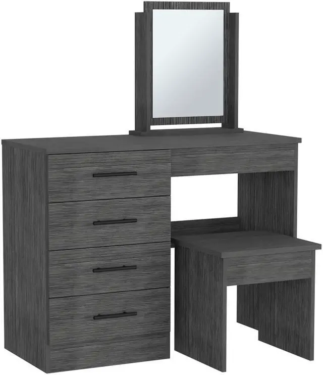 Alt view image 5 of 7 - Kaia Makeup Vanity, Four Drawers, One Mirror, Stool -Smokey Oak