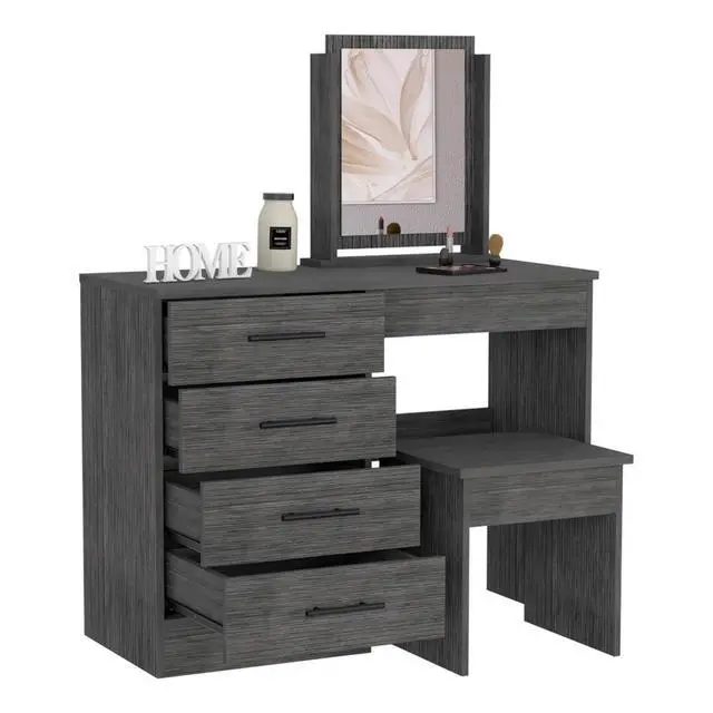 Alt view image 6 of 7 - Kaia Makeup Vanity, Four Drawers, One Mirror, Stool -Smokey Oak