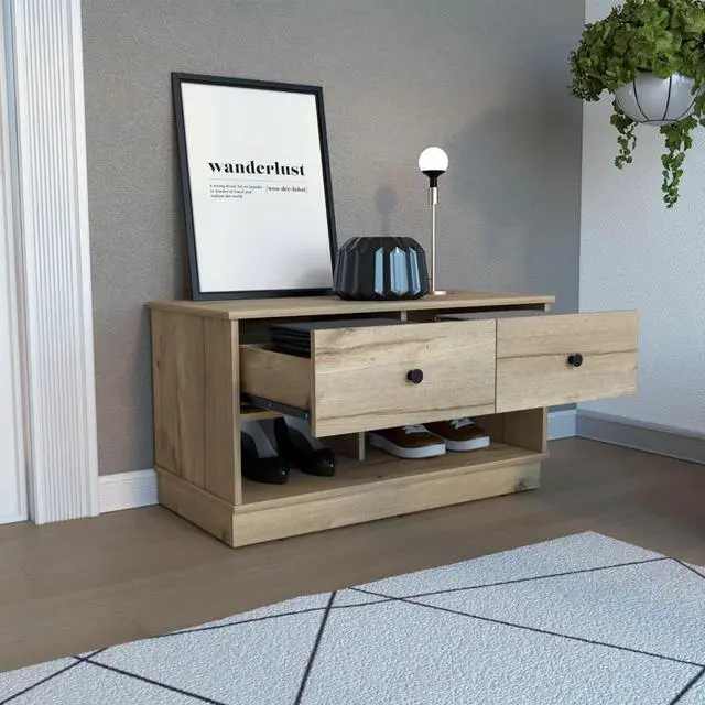 Alt view image 2 of 6 - Uranus Storage Bench, Two Drawers, Two Open Shelves, Light Oak
