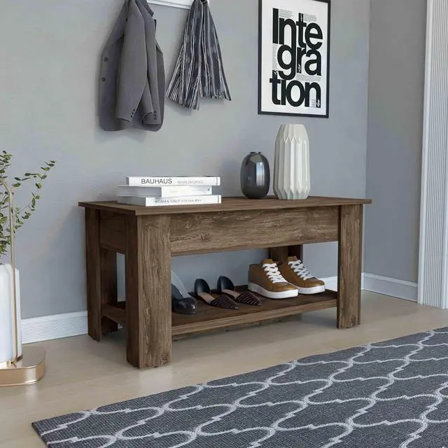 Alt view image 3 of 7 - Storage Table, Four Legs, Lower Shelf, Dark Brown