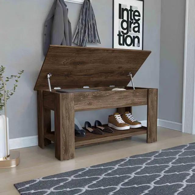Main image of Storage Table, Four Legs, Lower Shelf, Dark Brown