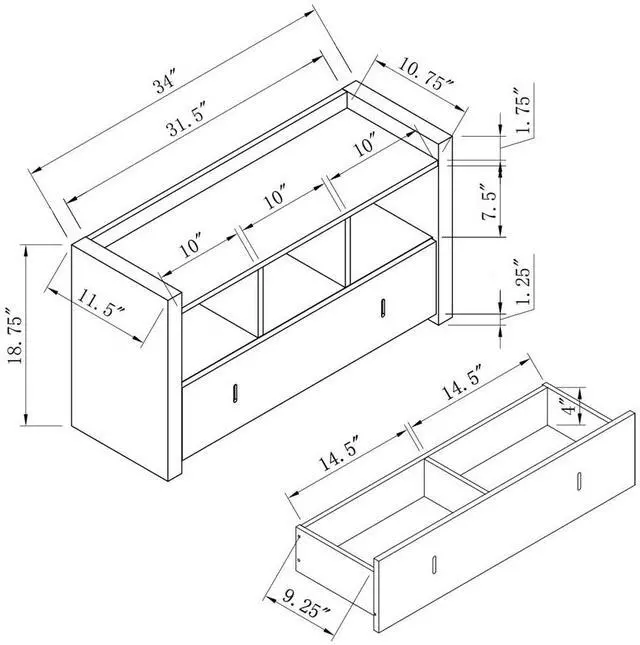 Alt view image 4 of 5 - Shoe Entry Bench with Drawer, Shoe Storage Organizer, Red Cocoa