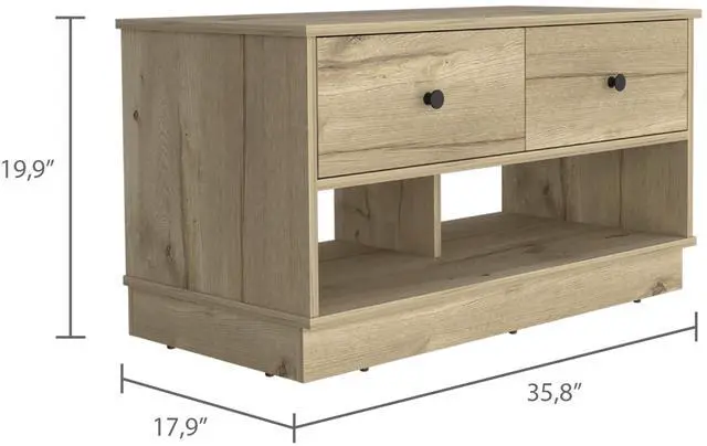 Alt view image 5 of 6 - Uranus Storage Bench, Two Drawers, Two Open Shelves, Light Oak